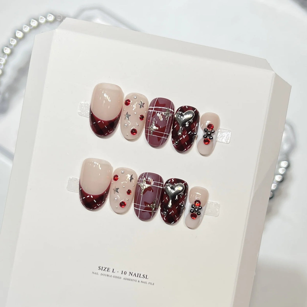 Press-On Nail Set Stars & Hearts Adhesive & File Included