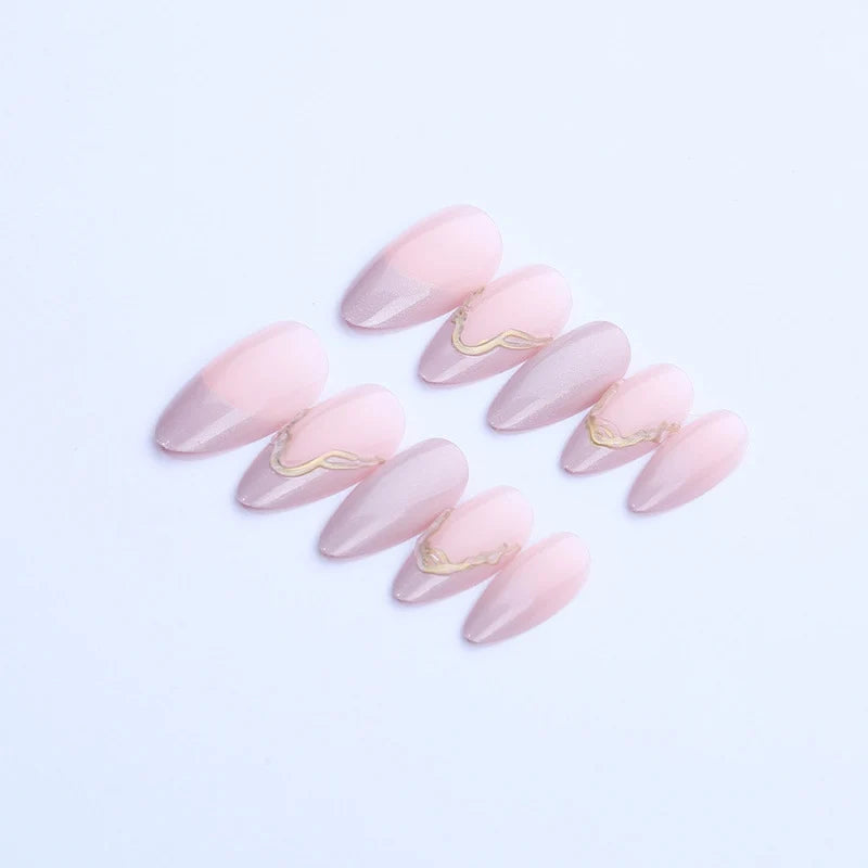 Press-On Nail Set Stiletto 3D Gold No Glue