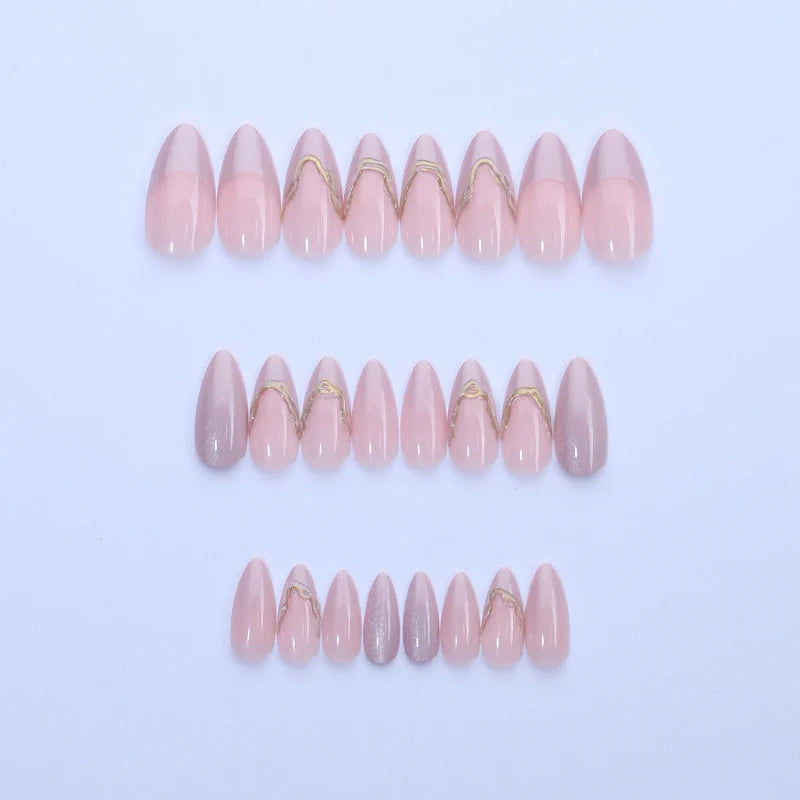 Press-On Nail Set Stiletto 3D Gold No Glue