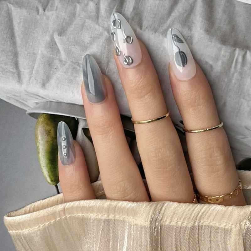 Press-On Nail Set Stiletto Artistic Design 24-Piece