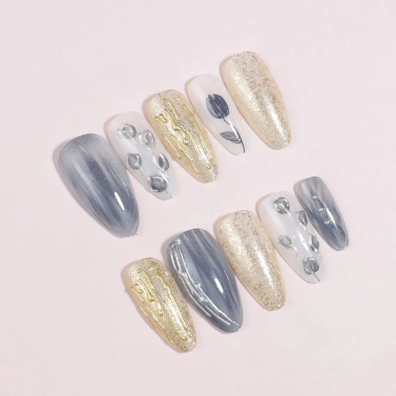 Press-On Nail Set Stiletto Artistic Design 24-Piece