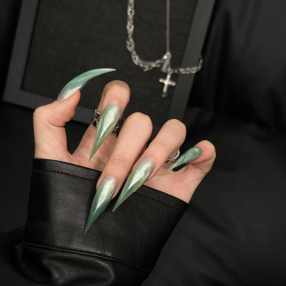 Press-On Nail Set Stiletto Artistic Swirl Easy Application