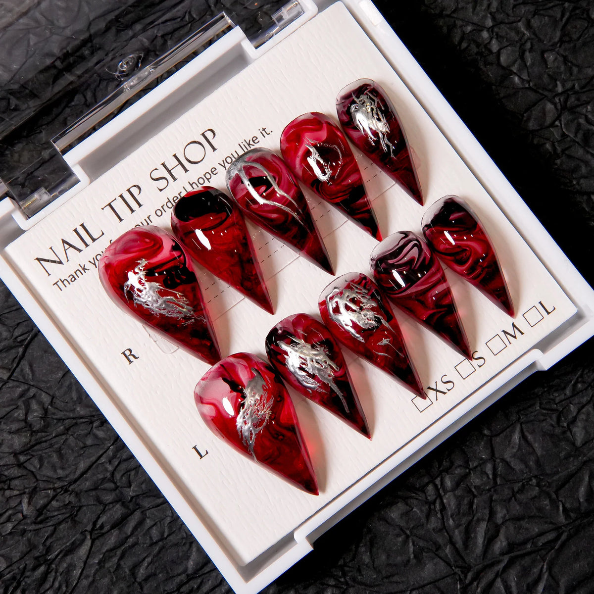Press-On Nail Set Stiletto Artistic Swirl Peel & Press