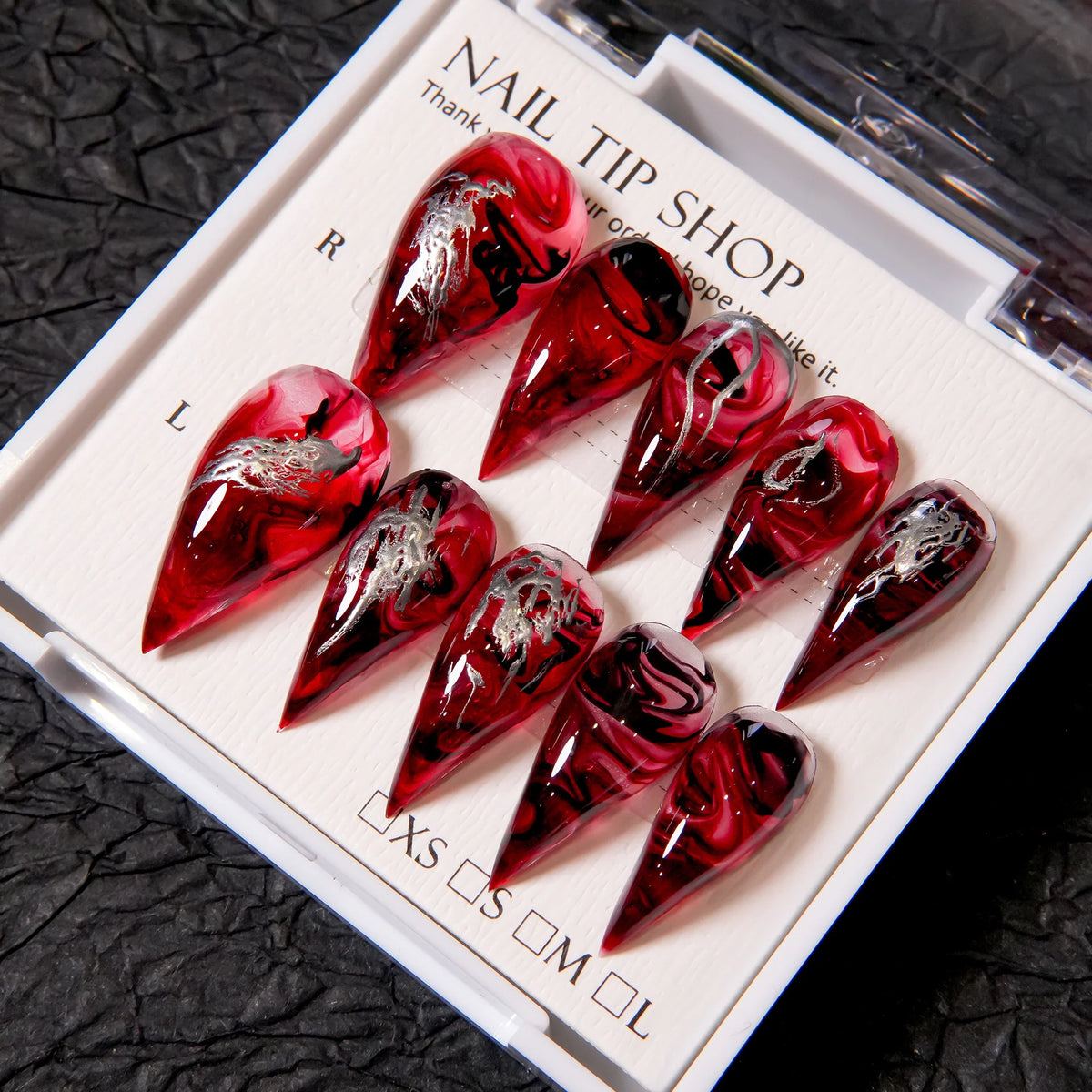 Press-On Nail Set Stiletto Artistic Swirl Peel & Press