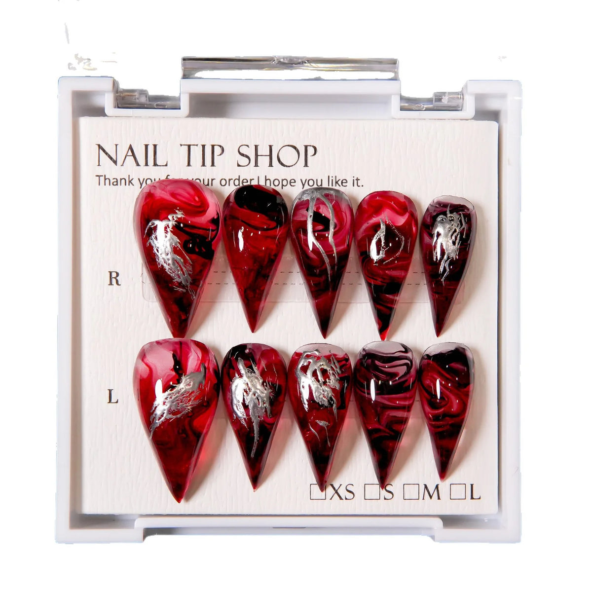 Press-On Nail Set Stiletto Artistic Swirl Peel & Press