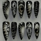 Press-On Nail Set Stiletto Black & White Reusable