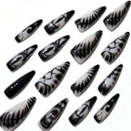 Press-On Nail Set Stiletto Black & White Reusable