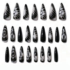 Press-On Nail Set Stiletto Black & White Reusable