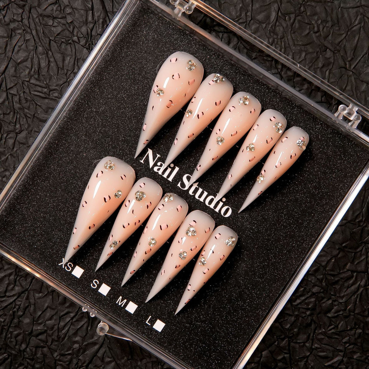 Press-On Nail Set Stiletto Crystal Accents Reusable