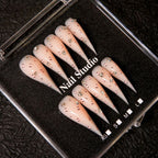 Press-On Nail Set Stiletto Crystal Accents Reusable