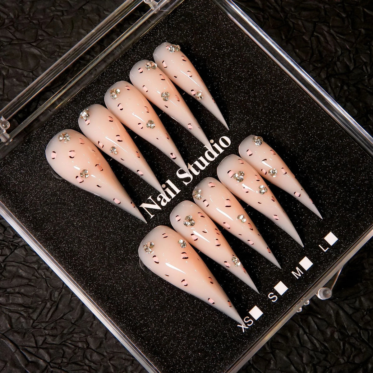 Press-On Nail Set Stiletto Crystal Accents Reusable