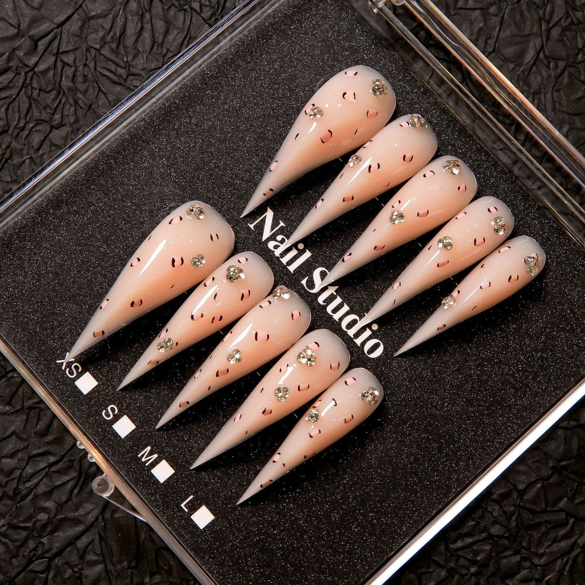 Press-On Nail Set Stiletto Crystal Accents Reusable