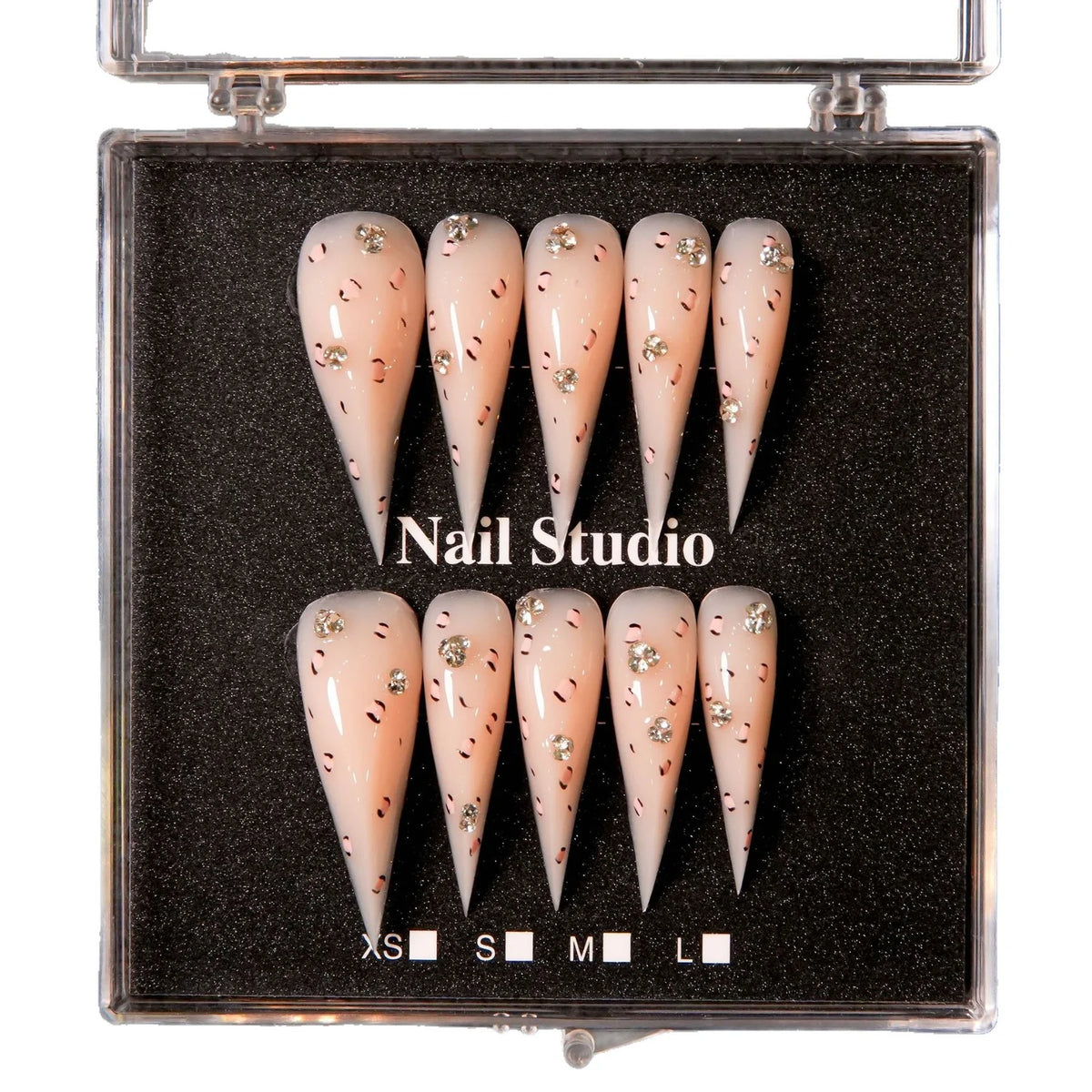 Press-On Nail Set Stiletto Crystal Accents Reusable