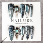 Press-On Nail Set Stiletto Dark Blue Reusable