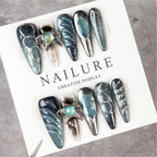 Press-On Nail Set Stiletto Dark Blue Reusable