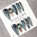 Press-On Nail Set Stiletto Dark Blue Reusable