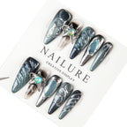 Press-On Nail Set Stiletto Dark Blue Reusable