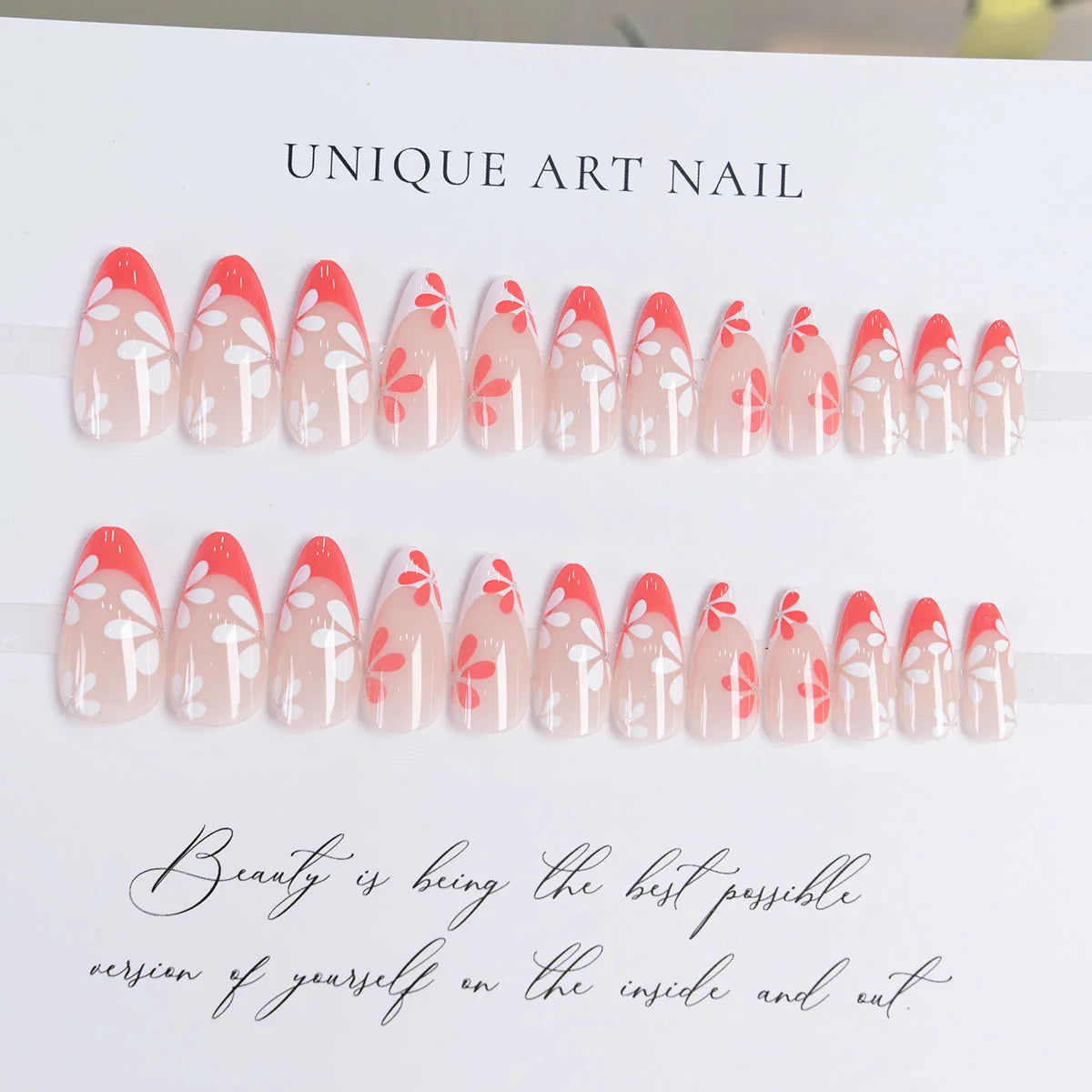 Press-On Nail Set Stiletto Floral Accent Multiple Sizes