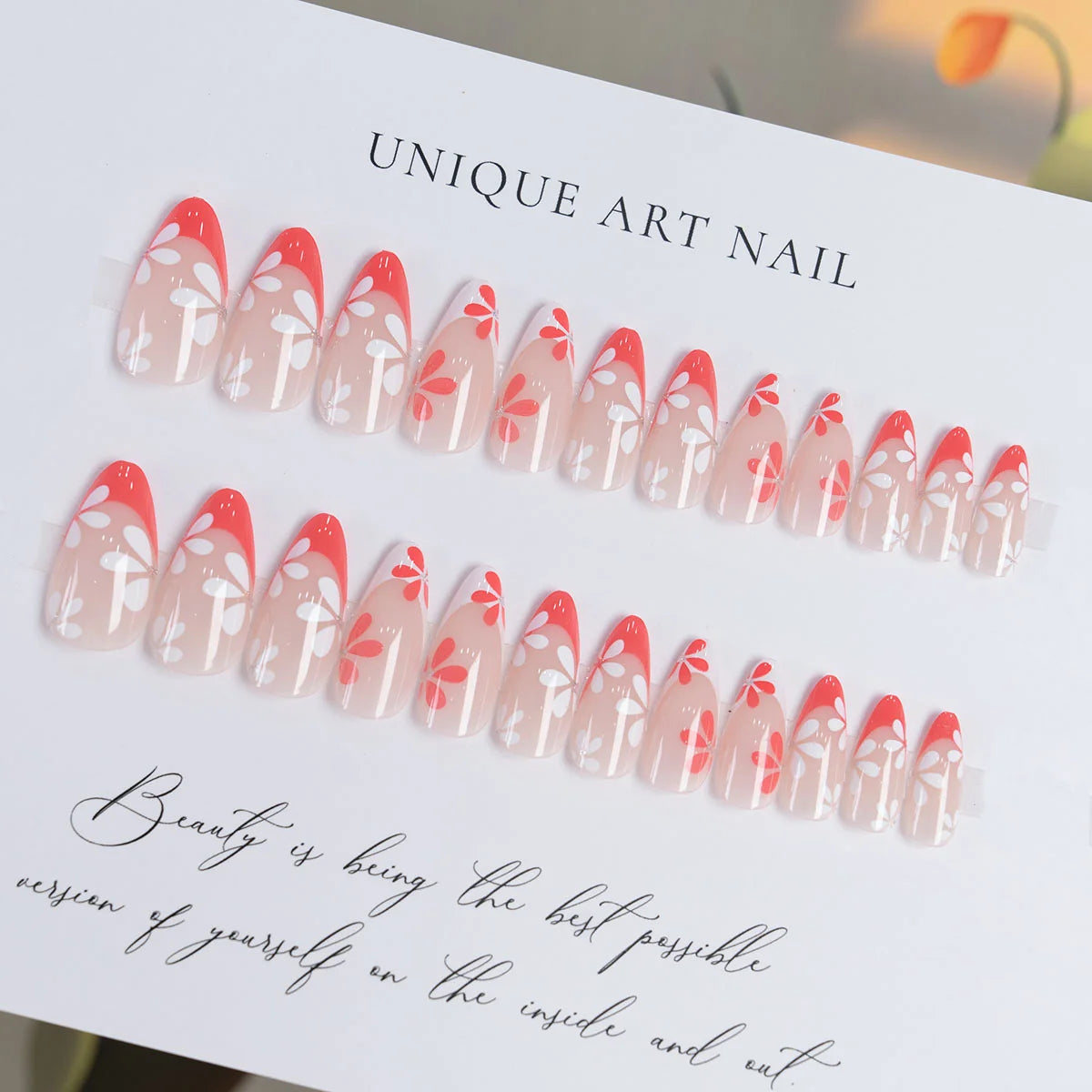 Press-On Nail Set Stiletto Floral Accent Multiple Sizes
