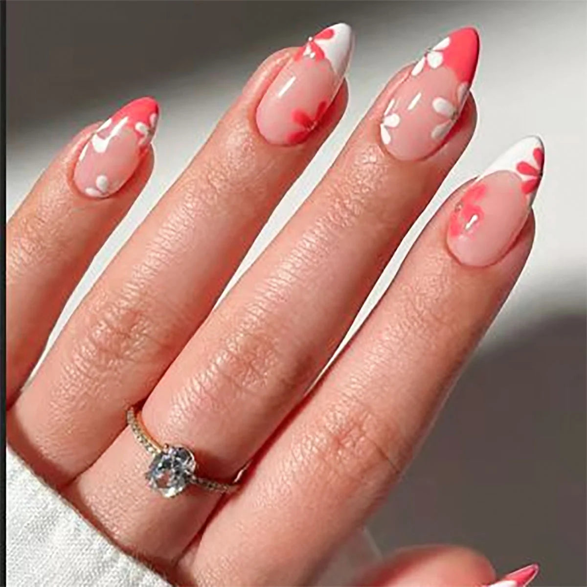 Press-On Nail Set Stiletto Floral Accent Multiple Sizes