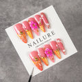 Press-On Nail Set Stiletto Floral Adhesive Tabs
