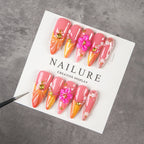 Press-On Nail Set Stiletto Floral Adhesive Tabs