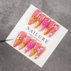 Press-On Nail Set Stiletto Floral Adhesive Tabs