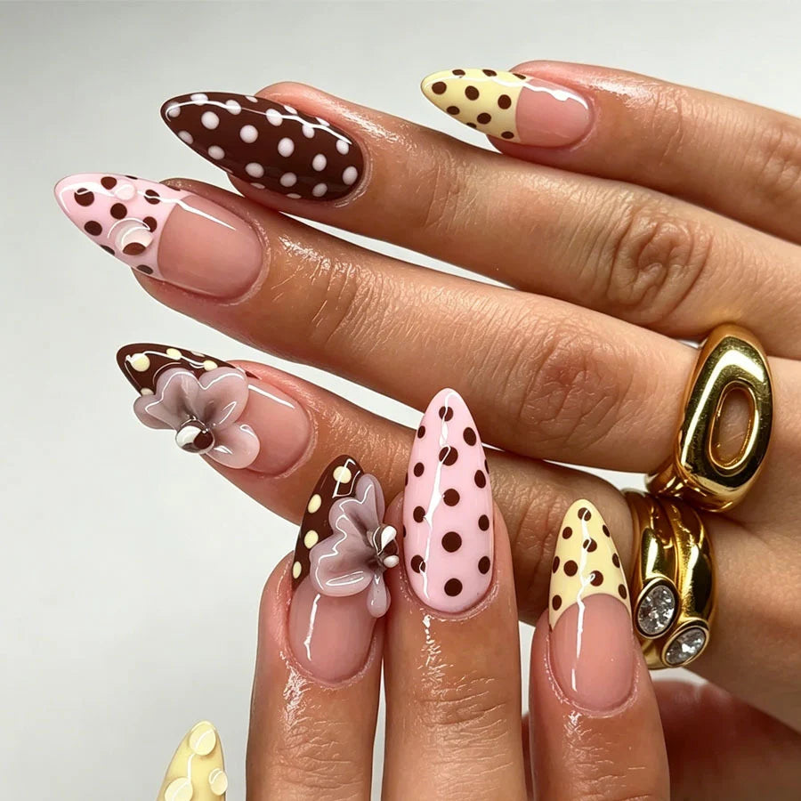 Press-On Nail Set Stiletto Floral Design Multiple Sizes