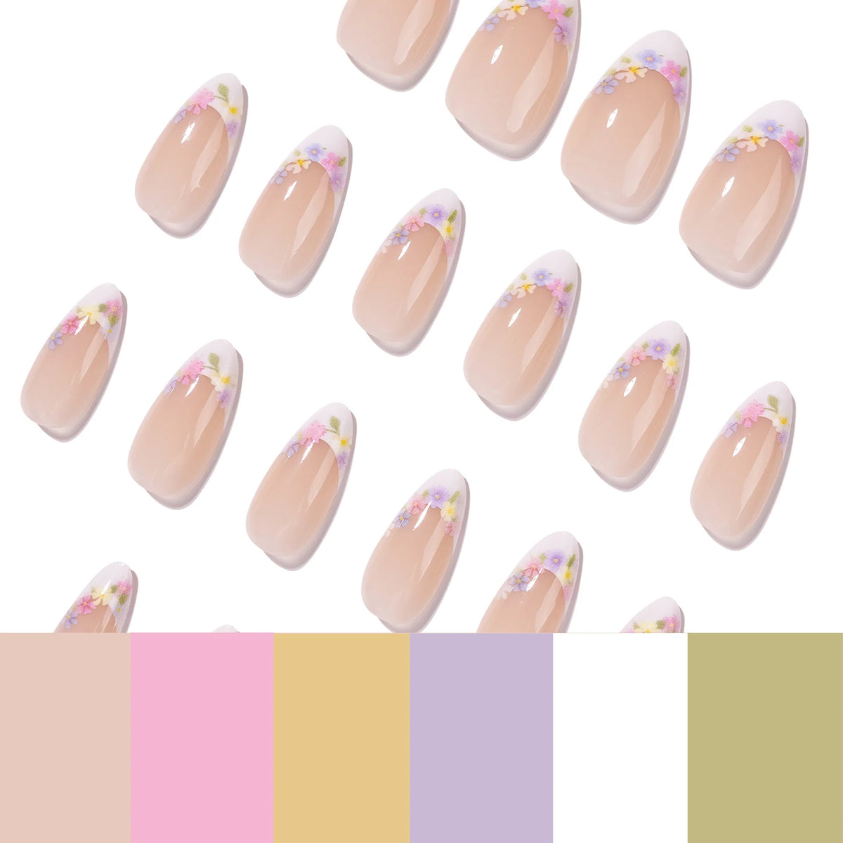 Press-On Nail Set Stiletto Floral Durable Base