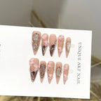 Press-On Nail Set Stiletto Floral Embellished Easy Adhesive & Long-Lasting
