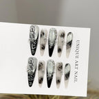 Press-On Nail Set Stiletto Floral & Gemstone Easy Apply