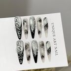 Press-On Nail Set Stiletto Floral & Gemstone Easy Apply