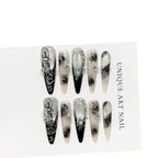 Press-On Nail Set Stiletto Floral & Gemstone Easy Apply