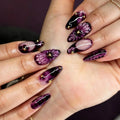 Press-On Nail Set Stiletto Floral & Gold Accents