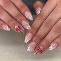 Press-On Nail Set Stiletto Floral Light Blue