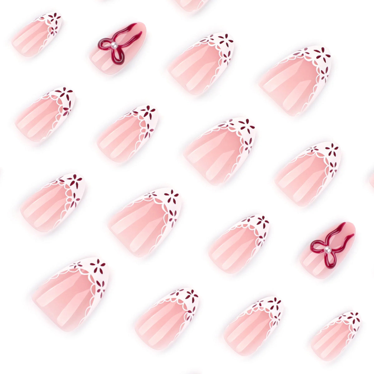 Press-On Nail Set Stiletto Floral Light Blue