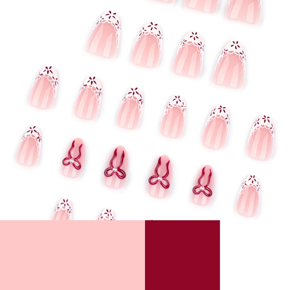 Press-On Nail Set Stiletto Floral Light Blue