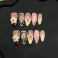 Press-On Nail Set Stiletto Floral Metallic No Glue