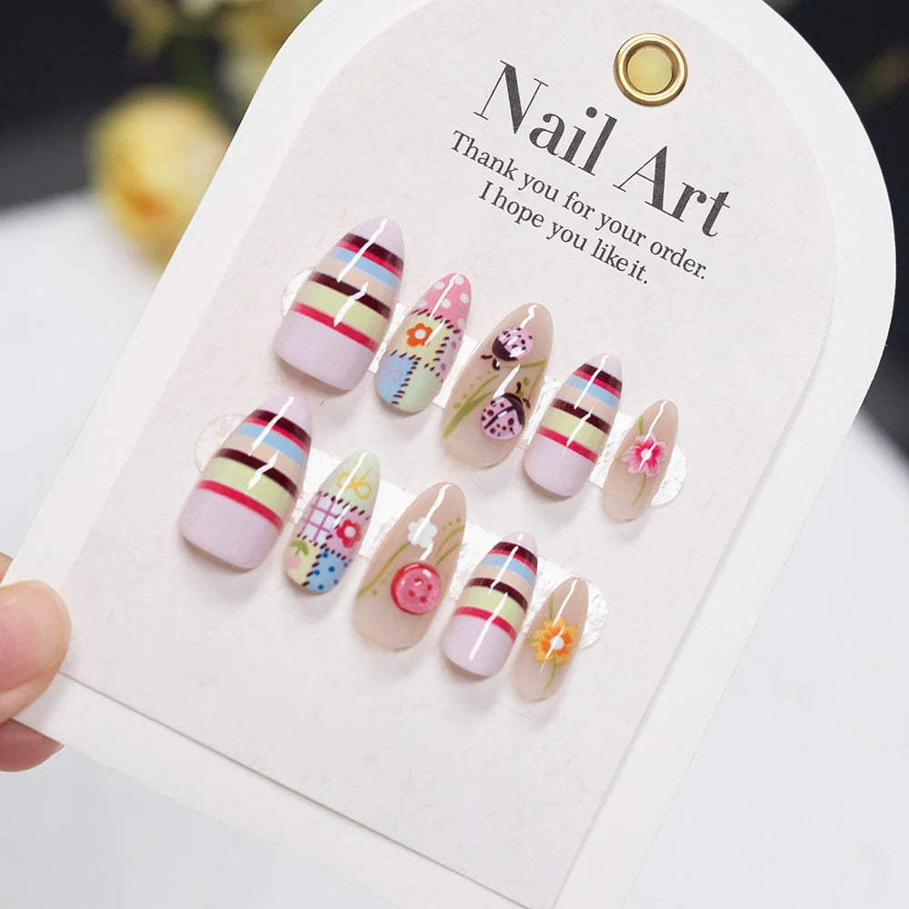 Press-On Nail Set Stiletto Floral Pre-Adhesive