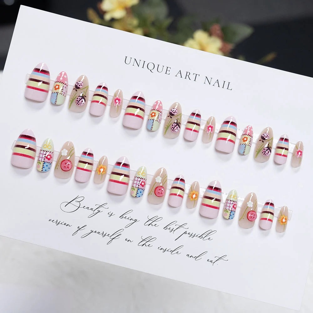 Press-On Nail Set Stiletto Floral Pre-Adhesive