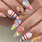 Press-On Nail Set Stiletto Floral Pre-Adhesive