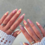Press-On Nail Set Stiletto Floral Red Gelatin Finish