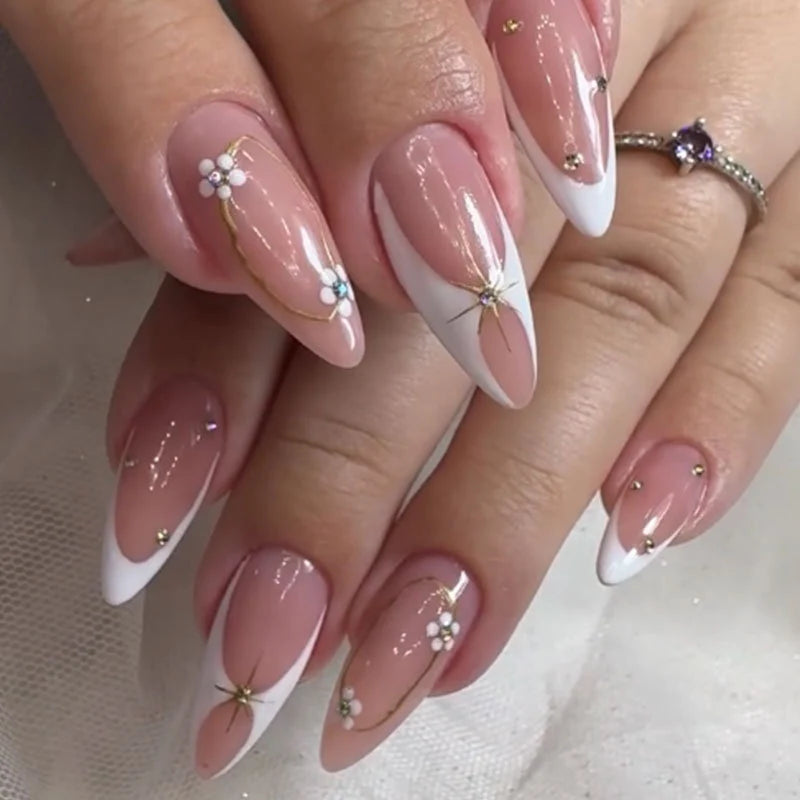 Press-On Nail Set Stiletto Floral Reusable & Easy Application