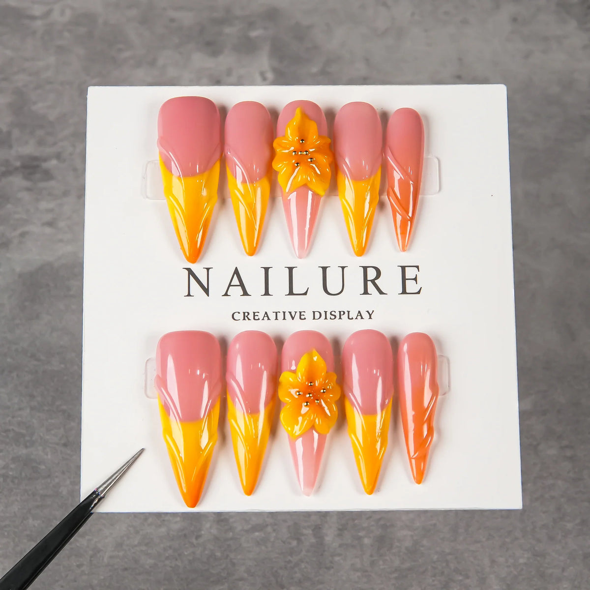 Press-On Nail Set Stiletto Floral Reusable & Easy Application