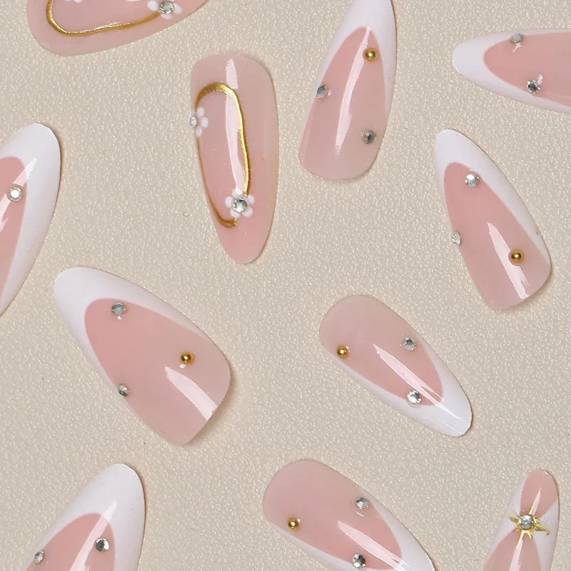 Press-On Nail Set Stiletto Floral Reusable & Easy Application