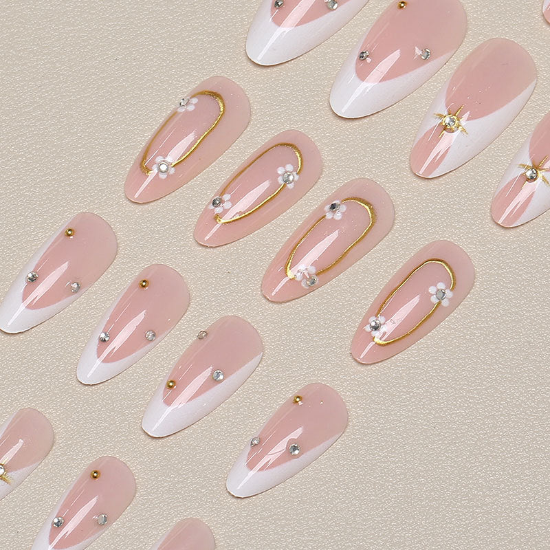 Press-On Nail Set Stiletto Floral Reusable & Easy Application