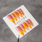 Press-On Nail Set Stiletto Floral Reusable & Easy Application