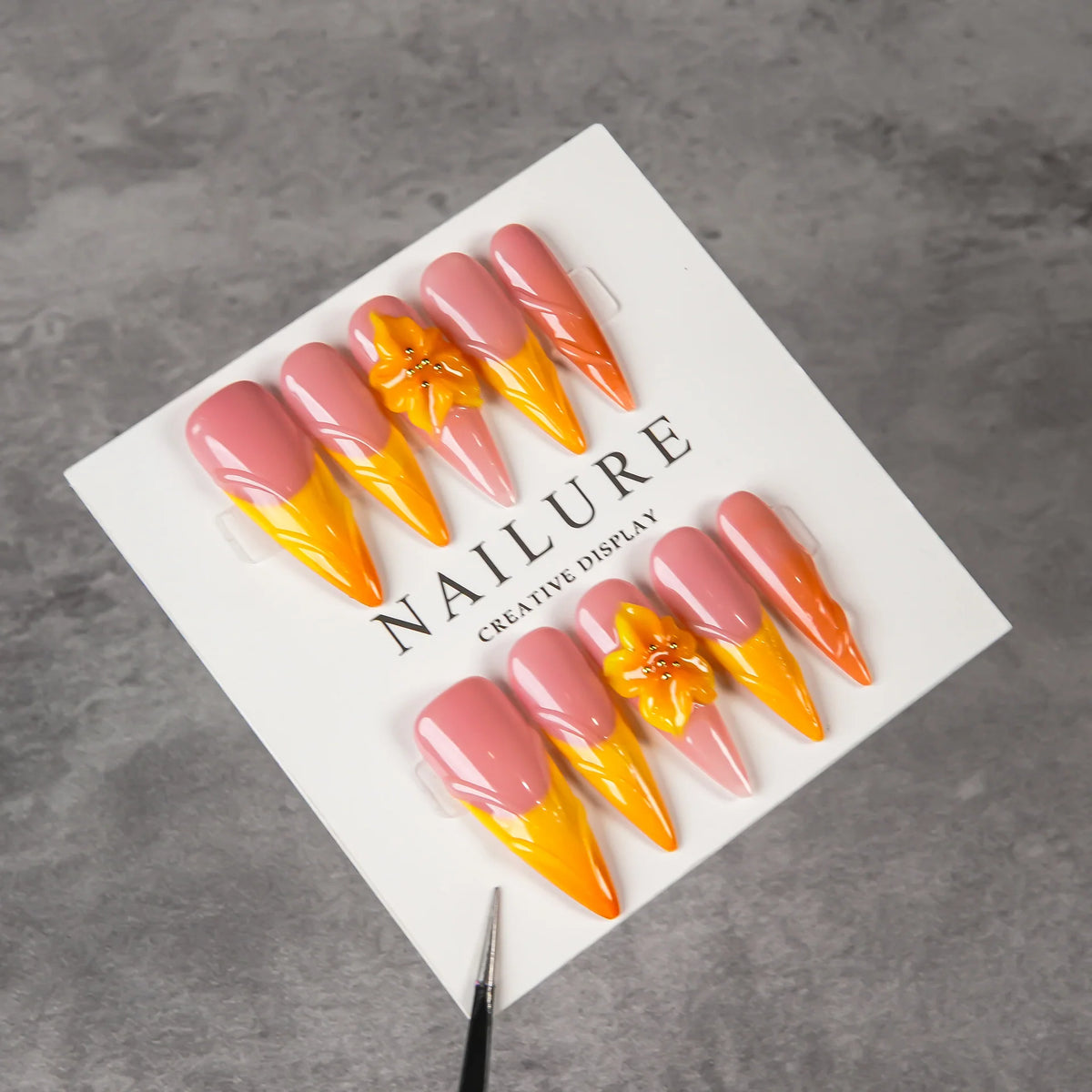 Press-On Nail Set Stiletto Floral Reusable & Easy Application