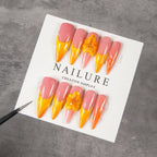 Press-On Nail Set Stiletto Floral Reusable & Easy Application