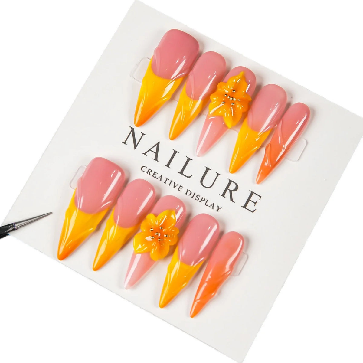 Press-On Nail Set Stiletto Floral Reusable & Easy Application